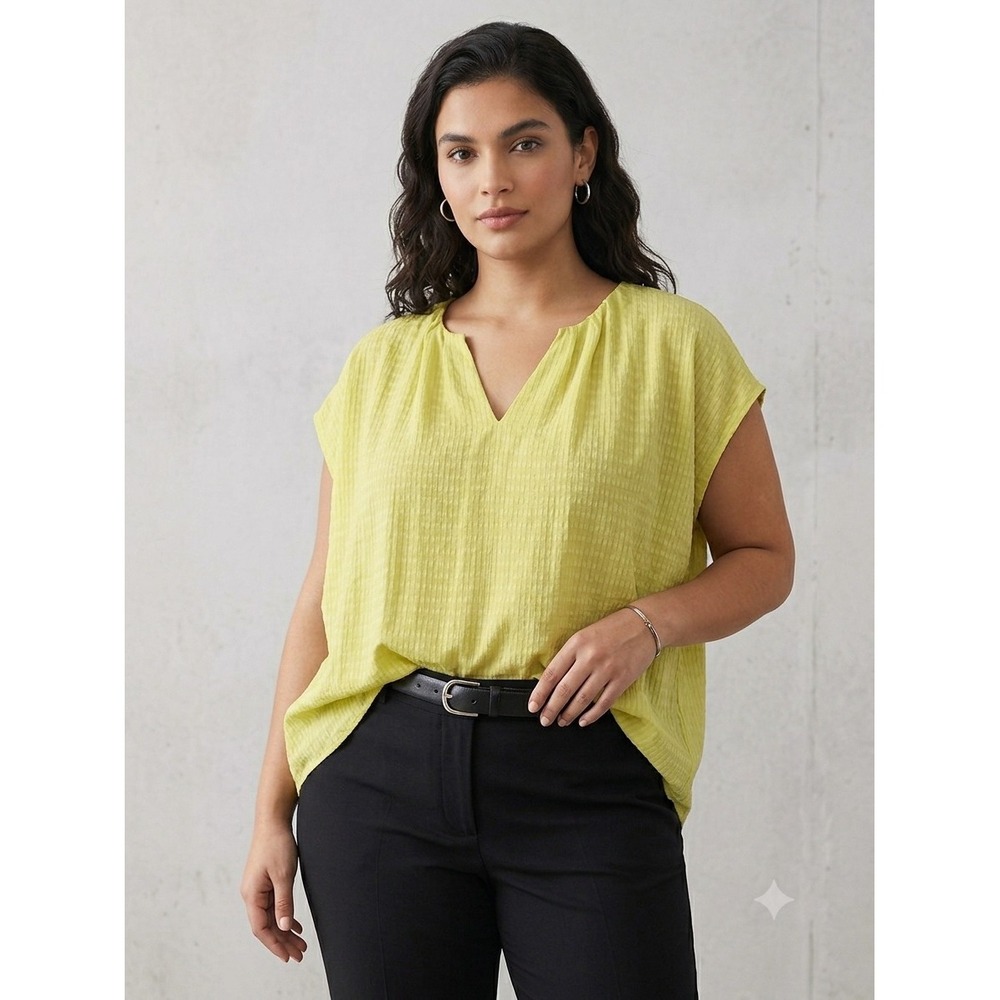Calvin Klein Women's Chartreuse Textured Short-Sleeve Blouse Lined Size 1X NWT